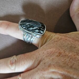 Silpada R2761 Black & White Spiderweb Zebra Jasper Faceted